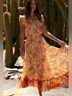 MISA Los Angeles Trina Dress Atlas Floral Orange Maxi NWT Small
